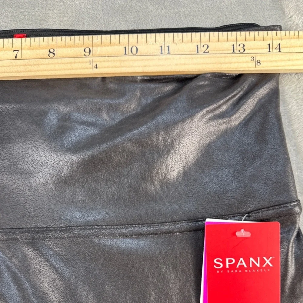 Spanx Leggings Womens XL Moto Black Faux Leather Ribbed Shaping NEW